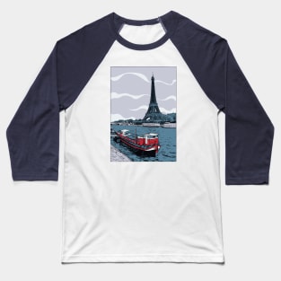 Vector illustration of Eiffel Tower seen across Seine River Baseball T-Shirt